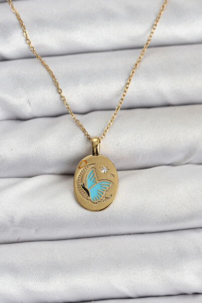 ALKASAZ 316L Steel Chain Gold Color Butterfly Figure Women's Necklace