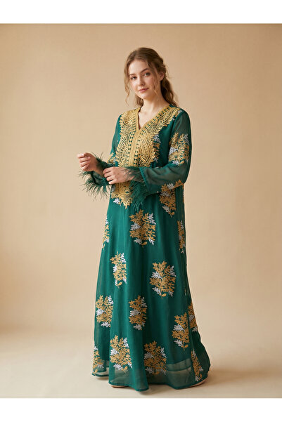Greneric Stylish Long Abaya Dress with Silver Sequins
