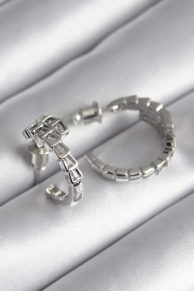 ALKASAZ Brass Silver Color Zircon Stone Snake Model Women's Earrings