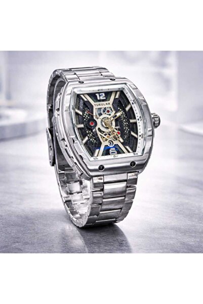 iqraafashion Men’s Luxury Skeleton Watch Silver Steel Designer Automatic Wris...