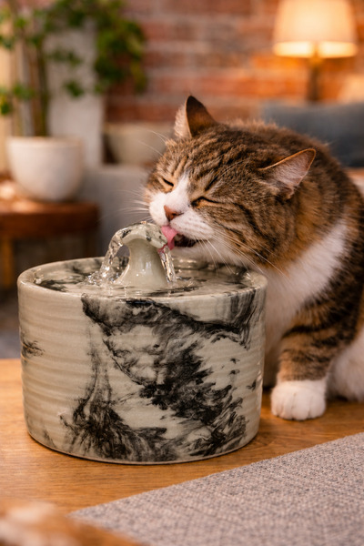 Kedi Köpek Otomatik Seramik Su Pınarı | Seramik Su Çeşmesi | Seramik Su Sebili | Su Şelalesi 2Lt (Siyah)