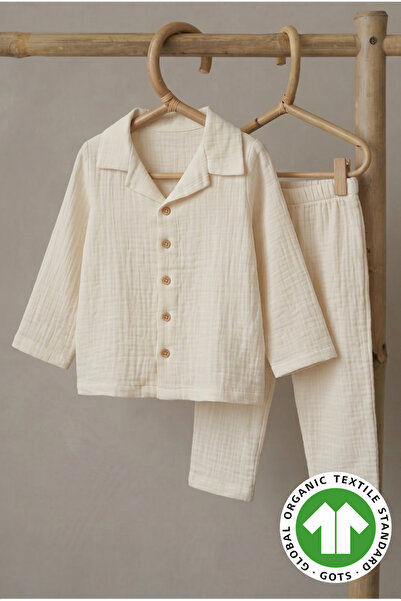 Cotton Trips Muslin Buttoned Shirt Bohemian Set 1-5 Years Ecru