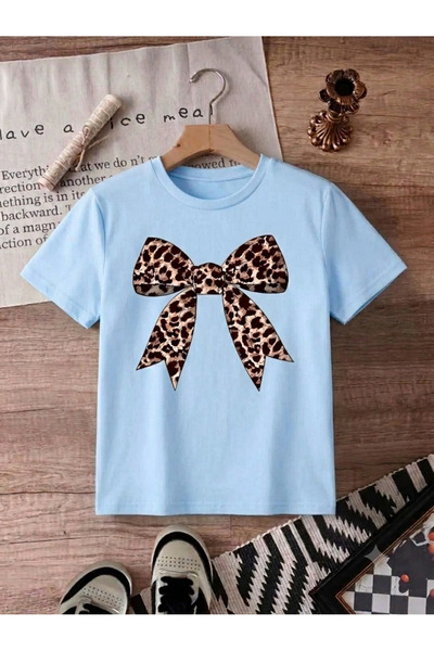 KOZİA OUTDOORS Women's Leopard Print Bow Print Oversized Crew Neck T-Shirt