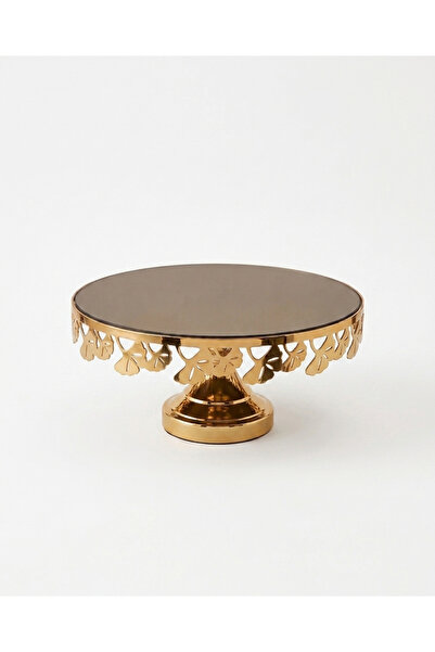 Peramari Decorative Chrome Glass Mirrored Round Cake Presentation Tray Gold