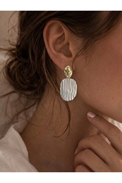 Clementine Jewellery Women's White Textured Geometric Dangle Vip Steel Earrin...