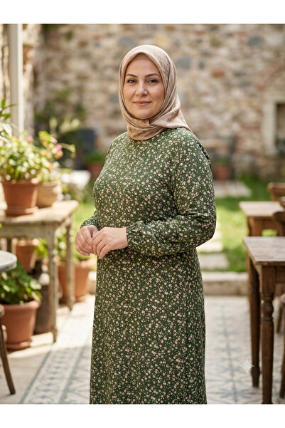 Trktn Büyük Beden Anne Viskon Çiçekli Günlük Tesettür Elbise-