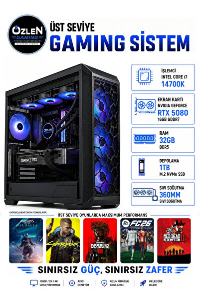 ÖZLEN XXL5 İ7 14700K RTX 5080 16GB 32GB DDR5 RAM 1TB M.2 SSD Üst Seviye Oyunc...