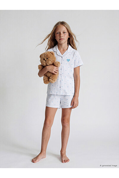 LC Waikiki Peak New Season Shirt Collar Girls' Shorts Pajama Set