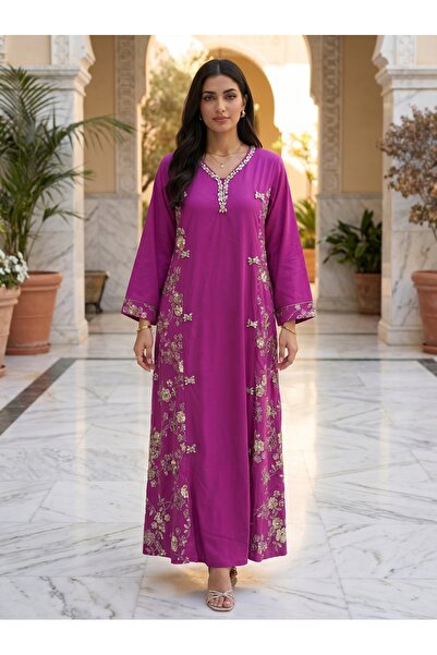Finelook Floral Sequin Embroidered Jalabiya | Luxury Kaftan Maxi Dress