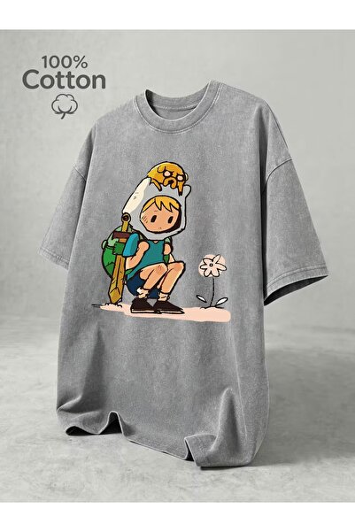 Toum Adventure Time Printed Washable Vintage Unisex Oversize T-Shirt