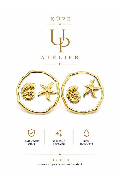 Up Atelier Beach Fashion Alaçatı Style Gold-White Earrings