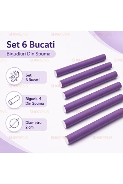 SHOPIENS Set de 6 bigudiuri de păr din spumă mov, 2x23.5cm, flexibile pentru ...