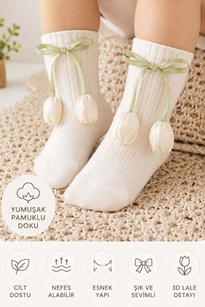 Cantoy Baby Girl Tulip Detailed Cotton Socks Premium Quality 0/18 Months