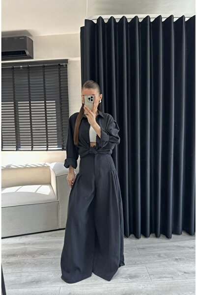 SİYAH TENSEL GÖMLEK PANTALON TAKIM