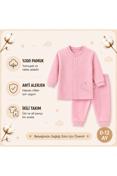 Pembe Patiksiz İkili Takım %100 Pamuklu Karşılama Seti Hassas Cilde Uygun