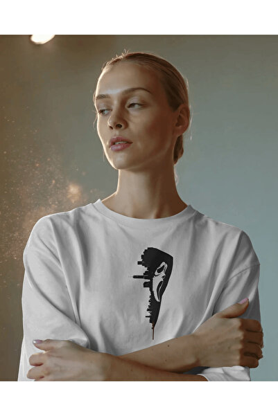 buzagi tasarım ürünleri Scream Unisex White Oversize T-Shirt