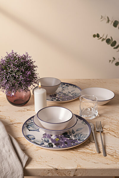 Keramika Purple Flower Yemek Takımı 6 Parça 2 Kişilik 21329-30-31