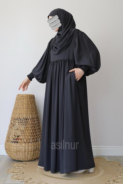 ASİLNUR Hifa Balloon Sleeve Dress Shawl Gift Set Smoked