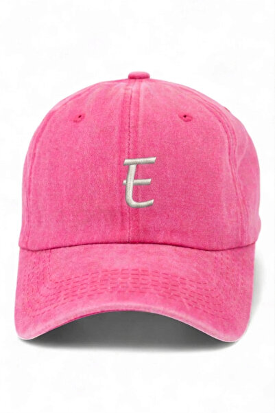 ŞapkaMania Letter E Pink Embroidered Washable Vintage Unisex Hat