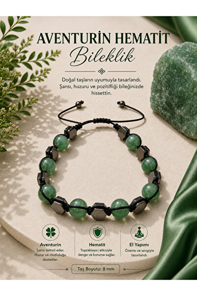 OSMANLI DOĞAL TAŞ Sertifikalı Aventurin Hematit Bileklik ( 8 MM Makrome Kapama )