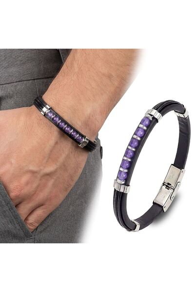 OGHAMAY Amethyst Stone Leather Bracelet 18391G6D3M