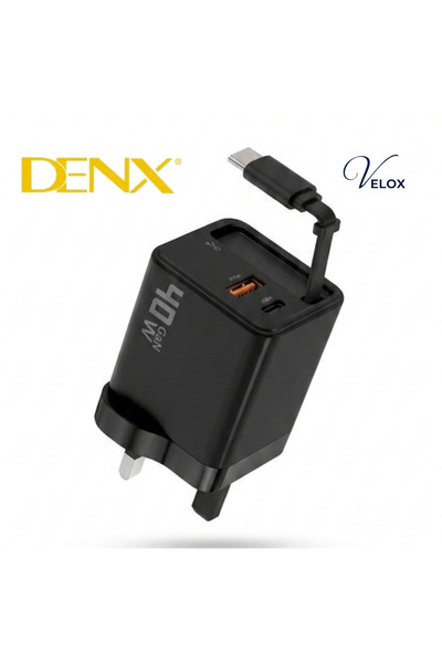 Denx Home Charger with Built-In Cable Type-C Charging Power 40W
