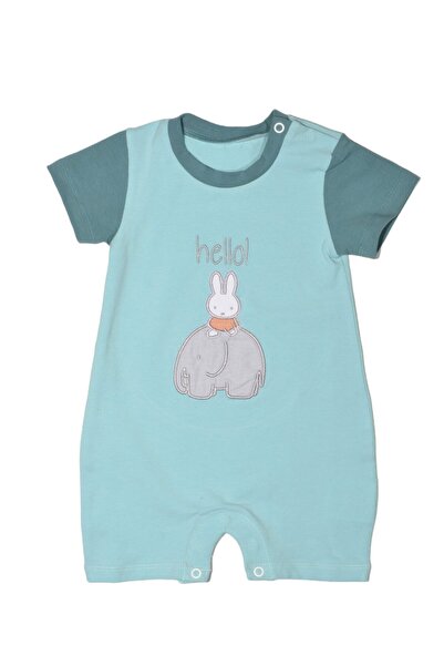Miffy Des.13 Καλοκαιρινό Ολόσωμο Φορμάκι Ανοιχτό Μέντα με Κέντημα 9-12 Μηνών ...