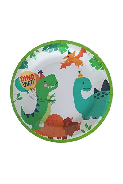 genaja Set 10 Farfurii Cartonate pentru Petreceri, Model Dinozauri HAPPY BIRT...