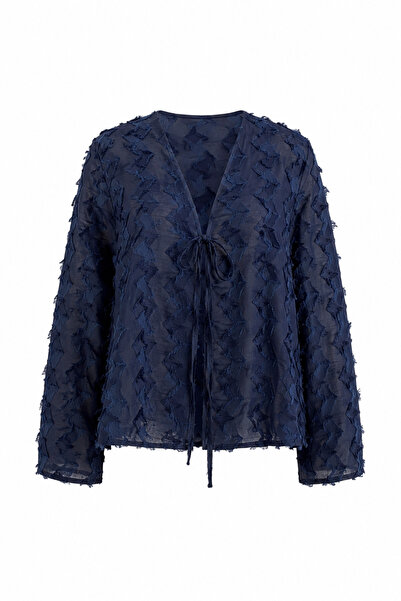 HAZELANNA Saçaklı Lacivert Kimono