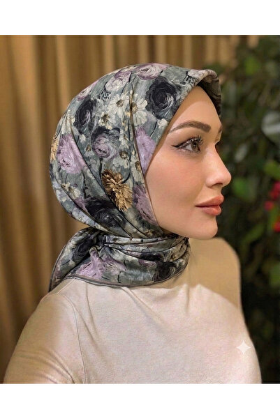 Butik Yeni Flower Desenli Modal İpek Kare Eşarp