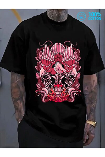 1001moda Skull Dragon Fire T-Shirt | Men'S 180G 100% High-Quality Graphic Ele...