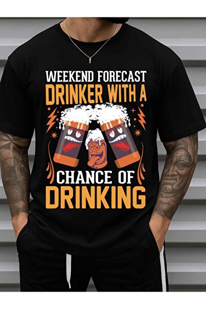 NOURAM تي شيرت رجالي بتصميم مضحك من Drinker Forecast - قطن 100% بوزن 180 جرام...