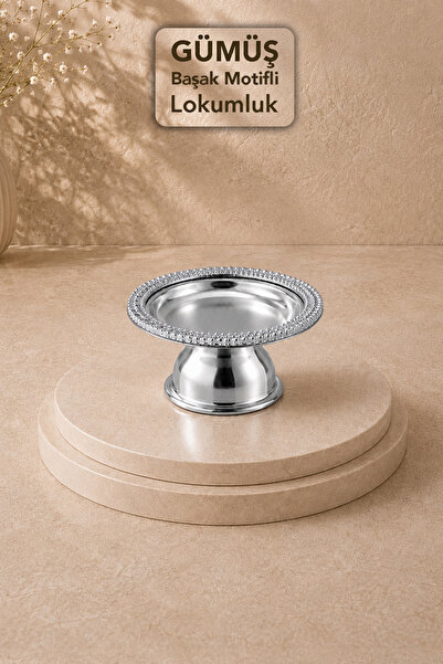 Meleni Home Başak Patterned Silver Serving Bowl - Chocolate and Turkish Delig...
