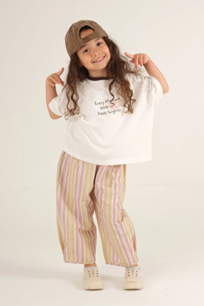 Mioma Kids Patterned Trousers Striped Pink-Mustard