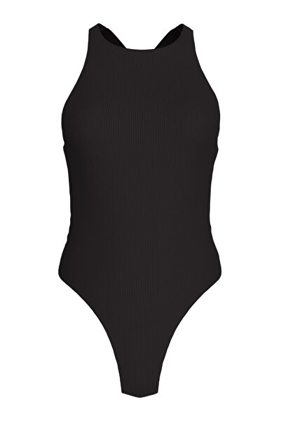 Calvin Klein Women's Deep Back Cutout Black One-Piece Swimsuit