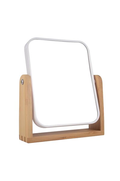 Fame Kıtchen 2x/x Kat Büyüteçli Bambu Standlı Çift Taraflı Makyaj Aynası 18x21cm