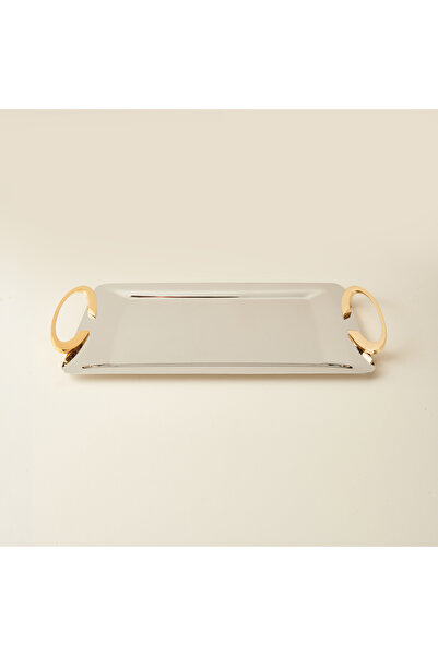 Arsel Heybeli Gold Kulplu Tepsi - Platin - 24x39 cm