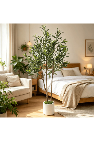 BESTONE Faux Olive Tree 122 cm Double Stem – No Watering, Ultra-Realistic, Wh...
