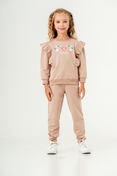 Mışıl Kids Epique Printed Ruffle Girls' Top and Bottom Tracksuit Set