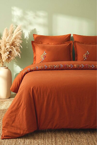 Rivaİstanbul Velora Tile Flower Embroidered Cotton Double Duvet Cover Set - 6...