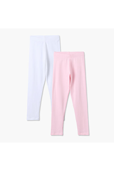 Juniors Pack of 2 Solid Cotton School Leggings with Elasticated Waistband - G...