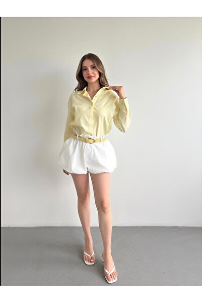 FMN Moda Designer Belted Balloon Short Lined Shorts over Oversized Shirt Doub...