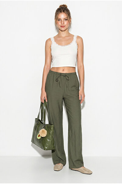 Bianco Lucci Women's Ayrobin Fabric Elastic Waist Tied Pocketed Wide Leg Pant...