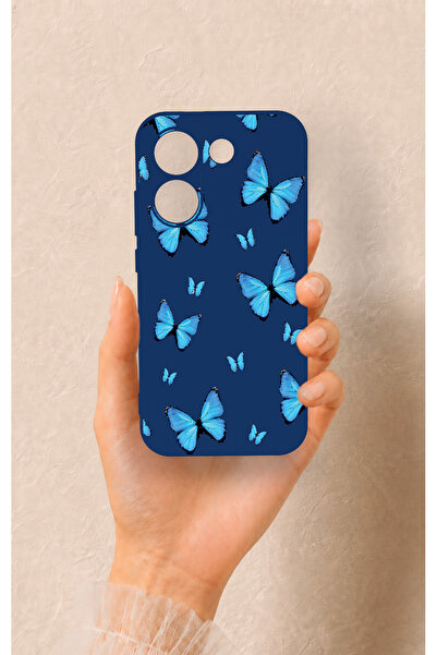 Vip Case Poco X8 Pro Uyumlu Mavi Kelebek Desenli Silikon Kılıf