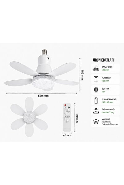 ÇEMİ Lodos Fan LED Kumandalı Işıklı Vantilatör Tavana Monteli 6 Kanatlı Krist...