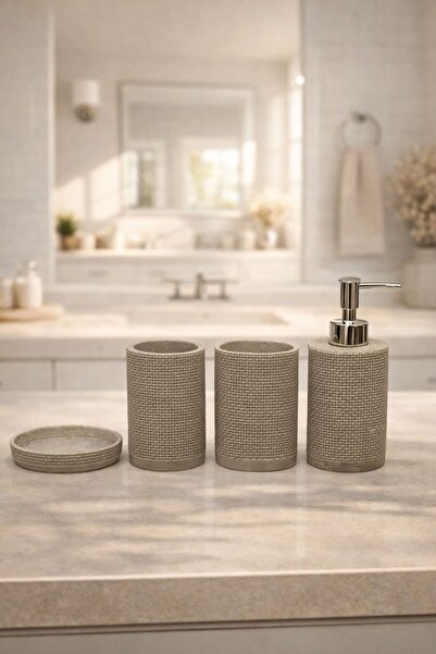 YUNESCO MOBİLYA VE HEDİYELİK Reçine 4'lü Banyo Seti - Sıvı Sabunluk, Diş Fırç...