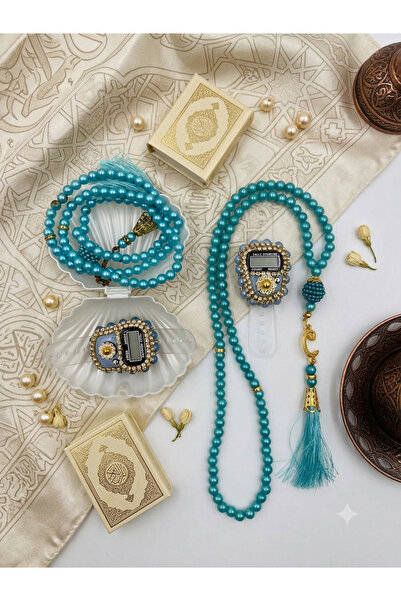 DUHA HAC Stone Zikirmatik and Tasbih Set in a Clamshell, Mevlid, Dowry, and H...