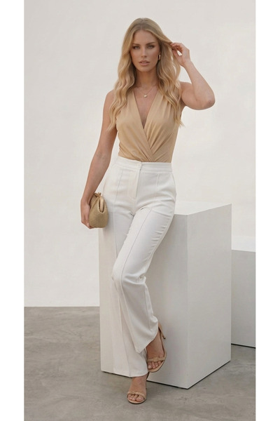 moda benna Women's Crepe Palazzo Trousers, Elastic Waist, Full Lycra, Flexibl...