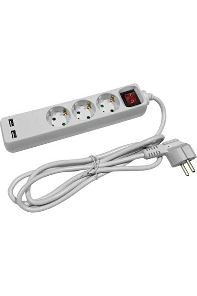 Entac ESE1.5G3-3-SW-USB Πολύπριζο 3 Θέσεων με 2 USB-A, Διακόπτη και Καλώδιο 3...
