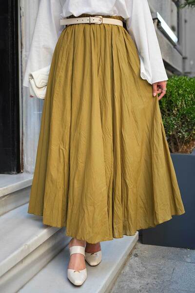 LOCCO Women's Elastic Waist Crinkled Skirt in Fat Green